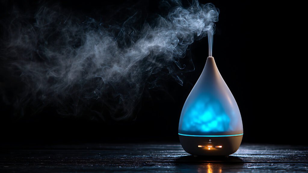 vecteezy_blue-glowing-aroma-diffuser-emitting-aromatic-mist-in-darkness_69911325